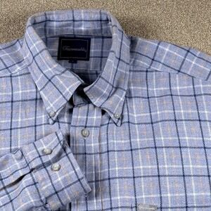 Façonnable Shirt Mens Large Blue Plaid Flannel Button Down‎ Classic Fit